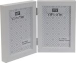 Hinged Double Photo Frame 6x4'' White,Wood Effect 4x6'' Double Picture Frame,White Twins 6x4'' Photo Frame with Glass Holds 2 Standard10x 15cm Photoes, Foldable 6x4 frames mother Day gift