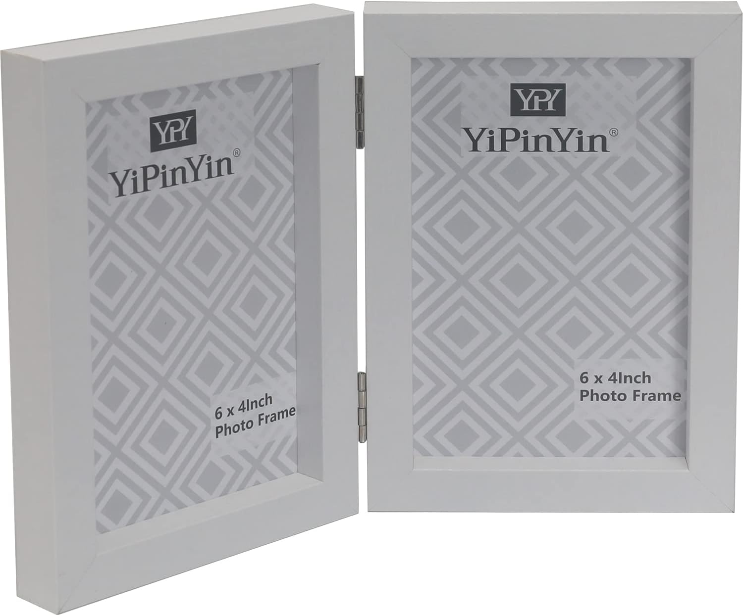 61qLaFMYnuL._AC_SL1500_.jpg Hinged Double Photo Frame 6x4'' White,Wood Effect 4x6'' Double Picture Frame,White Twins 6x4'' Photo Frame with Glass Holds 2 Standard10x 15cm Photoes, Foldable 6x4 frames mother Day gift - Image 1