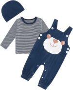 Infant Baby Boys Clothing Sets Newborn Baby Cotton Romper Outfits Suit Toddler Kids Pyjamas 3pcs Long Sleeves T-Shirt + Star Pattern Dungarees+ Hat 0-24 Months - Image 2