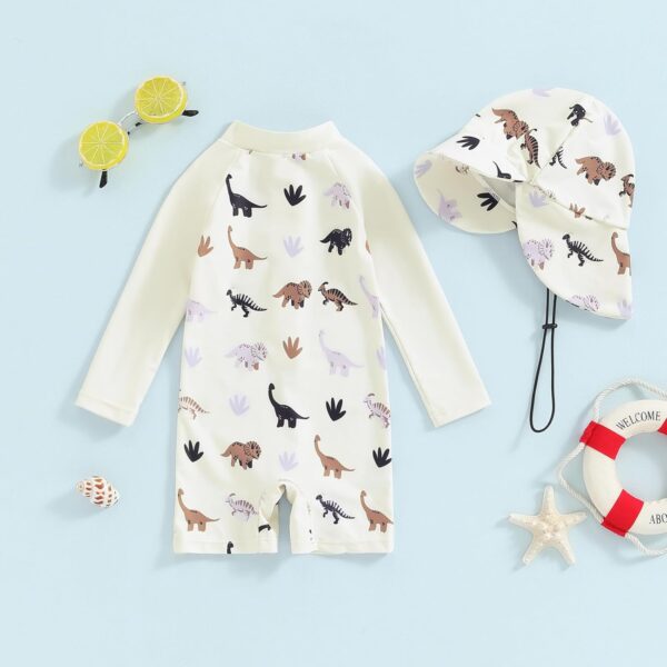 Beauace Baby Boy Swimsuit Long Sleeve Zipper Animal Print Romper Toddler Bathing Suit Toddler Girls Swimwear Outfit with Sun Hat - Image 2