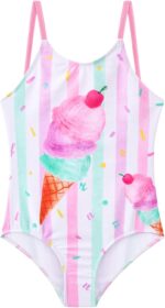 WAWSAM Unicorn Girls One Piece Bathing Suit Rainbow One-Piece Swimwear for Kids Girls…