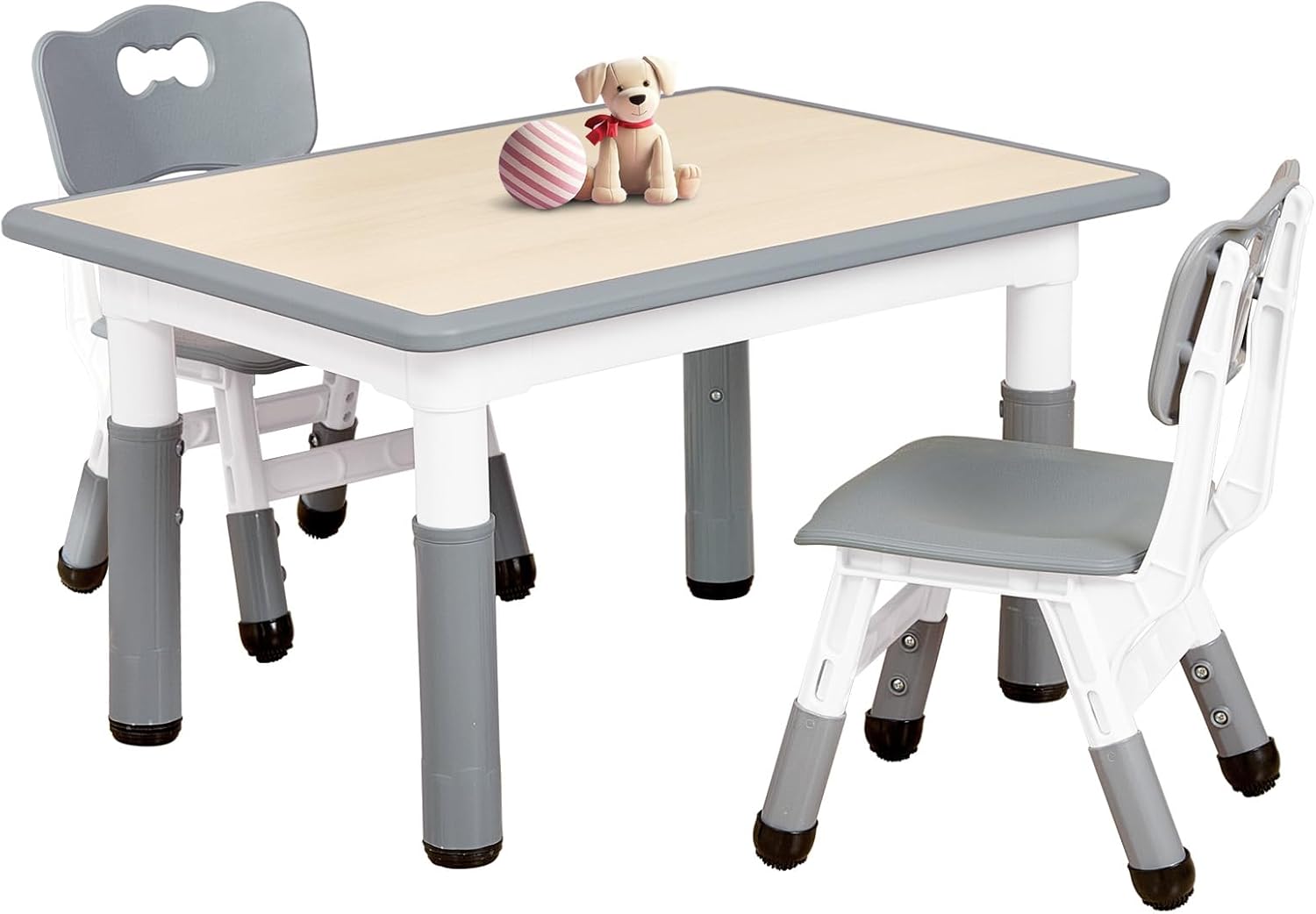 61qedbUIVDL._AC_SL1500_.jpg FUNLIO Kids Table and 2 Chairs Set for Ages 3-8, Height Adjustable Toddler Table and Chair Set, Easy to Wipe Arts & Crafts Table, for Classrooms/Daycares/Homes, CPC & CE Approved (3pcs Set) - Gray - Image 1