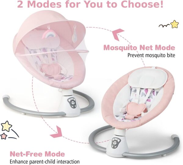 GYMAX Electric Baby Bouncer, Baby Swing Chair with 5 Swing Speed, Remote Control and Timing Function, Portable Newborn Rocking Chair (Pink) - Image 2