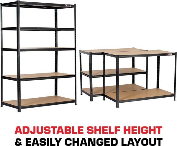 Rhino Racking - 4 Bays - 5 Tier Heavy-Duty Industrial Storage Shelves - Black - 180x120x60cm - Image 6