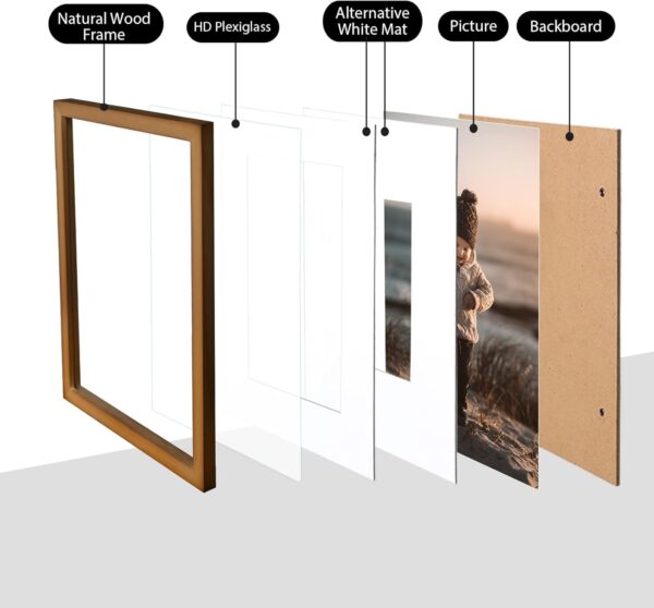 KINLINK 28x36 Picture Frames Brown - Wood Frames with Acrylic Plexiglass for Pictures 13x18/20x25 with Mat or 28x36 without Mat, Tabletop and Wall Mounting Display, Set of 4 - Image 3