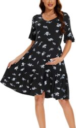 Smallshow Women's Maternity Short Sleeve Summer Dress O Neck Casual Ruffle Pregnancy Clothes - Image 4
