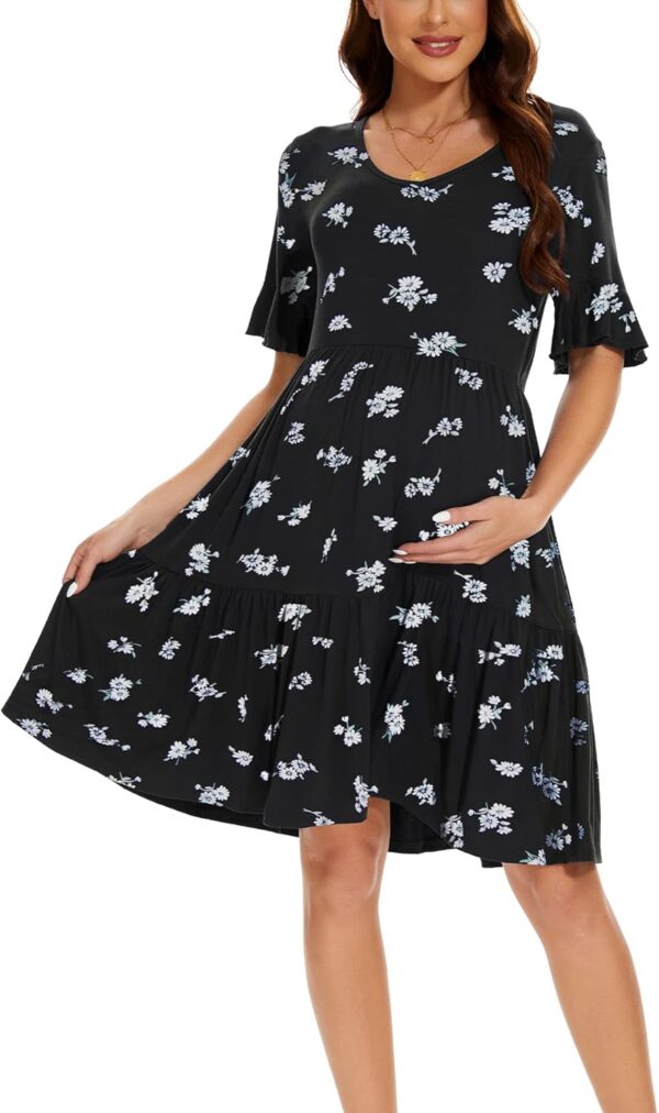 Smallshow Women's Maternity Short Sleeve Summer Dress O Neck Casual Ruffle Pregnancy Clothes - Image 4