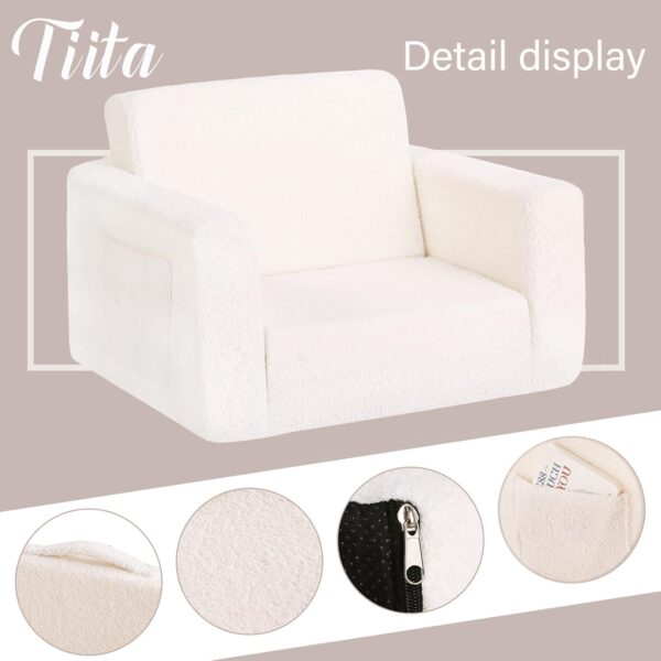 Tiita Kids Sofa, 2-in-1 Toddler Chair, Convertible Children Couch to Lounger, Flip Out Kid Sofas Chair, Toddler Armrest Chairs Bed, Folding Kids Play Sofa for Girl or Boy (Beige) - Image 6