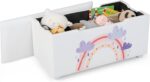 GYMAX Kids Toy Box, Children Storage Chest with Detachable Lid, Upholstered Toddler Storage Bench for Boys Girls (White)