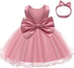 LZH Baby Girls Ruffle Lace Backless with Headwear,Bowknot Flower Dresses Pageant Party Wedding