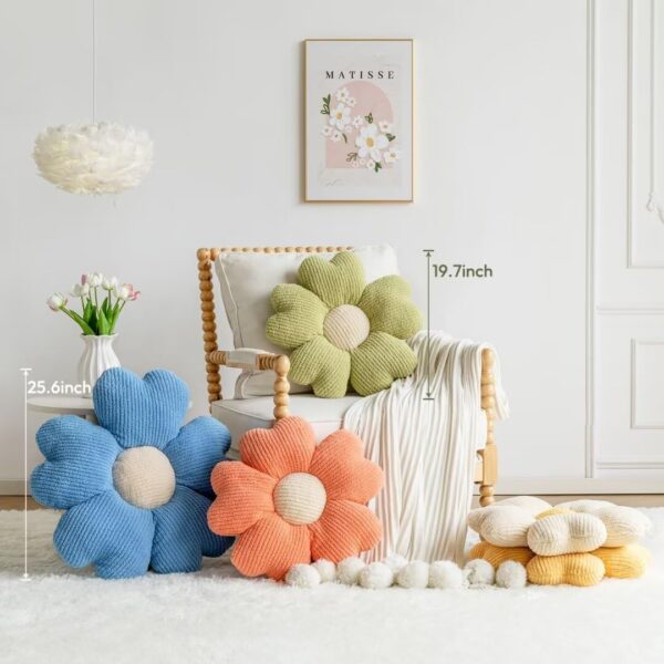Sioloc Flower Shaped Throw Pillow, Fun Daisy Pillow, 15.7" SkyBlue Flower Pillow Cute Decorative Seat Cushion Aesthetic Flower Plush Pillows for Bed Floor Couch Chair - Image 2