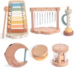 Smartwo Kids Musical Instruments, Wooden Montessori Music Toy Set for Toddler 1 2 3 Years Old, Baby Xylophone Tambourine Rattle Trumpet Wind Chime, Gift for Boys Girls