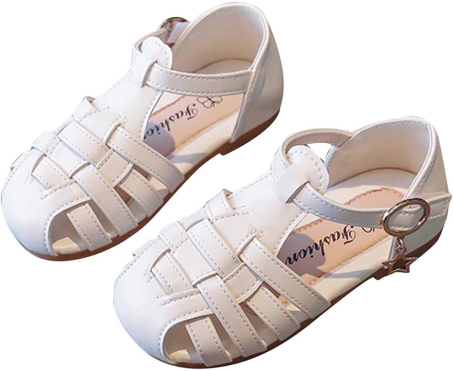61t4pHyzK2L._AC_SL1500_.jpg HAOLEI Baby Girls Sandals Close Toe Leather Shoes Toddler Girl Anti Slip Summer Sandals for Beach Park Casual Rubber Sole T-strap Dress Shoes UK Child 2-12 Years - Image 1