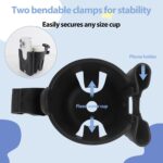 Filltown Stroller Cup Holder with Cell Phone Holder, 360° Adjustable Universal Drink Coffee Baby Bottle Cup Holder for Stroller, Baby Stroller, Pram, Bike, Wheelchair, Walker (Black) - Image 3