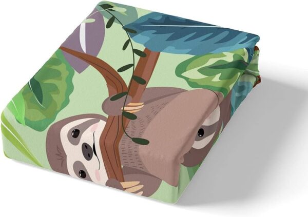 Tropical Leaves Duvet Cover Kids Cartoon Sloth Bedding Set Nursery Cute Animal Bedding & Linen for Boys Girls Children Teens Funny Sloths Bedspread Cover Double Size With 2 Pillow Case - Image 3