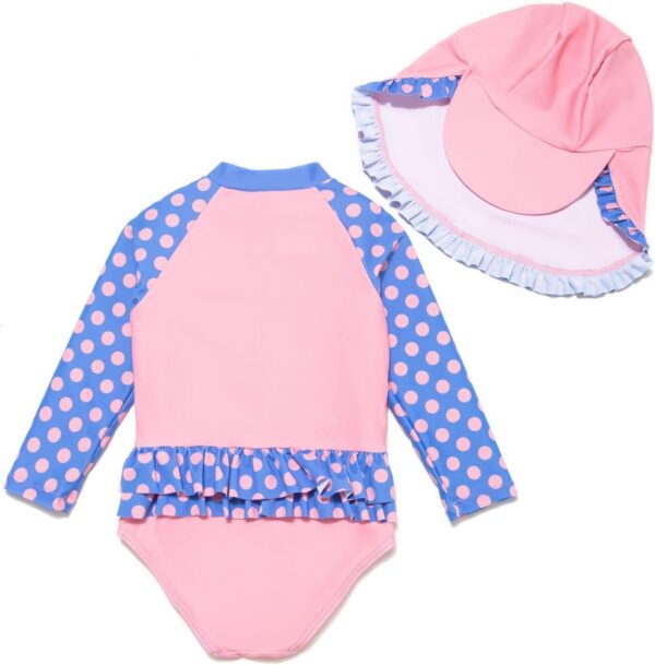 BONVERANO Infant and Baby Girl Swimsuits/Rashguard One Piece UPF 50+ Sun Protection Ruffle Zipper with Sun Cap. - Image 2