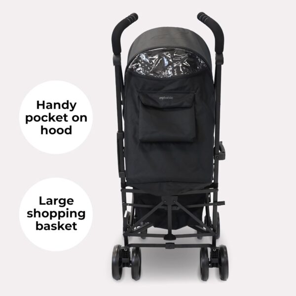 My Babiie MB02 Stroller - from Birth to 4 Years (22kg), Lightweight & Compact Umbrella Fold, Travel Buggy for Toddlers - Black & Grey - Image 8