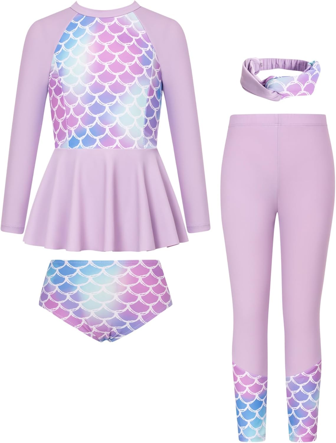 61tkYtcPJjL._AC_SL1500_.jpg GRACE KARIN Girls 4pcs Set Swimsuit Long Sleeve Tops+Pants+Briefs+Hair-Band Swimwear - Image 1