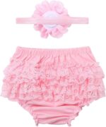 TiaoBug Newborn Baby Girls Birthday Outfit Ruffle Tutu Bloomers Shorts Headband Clothes Set Photo Shoot Prop