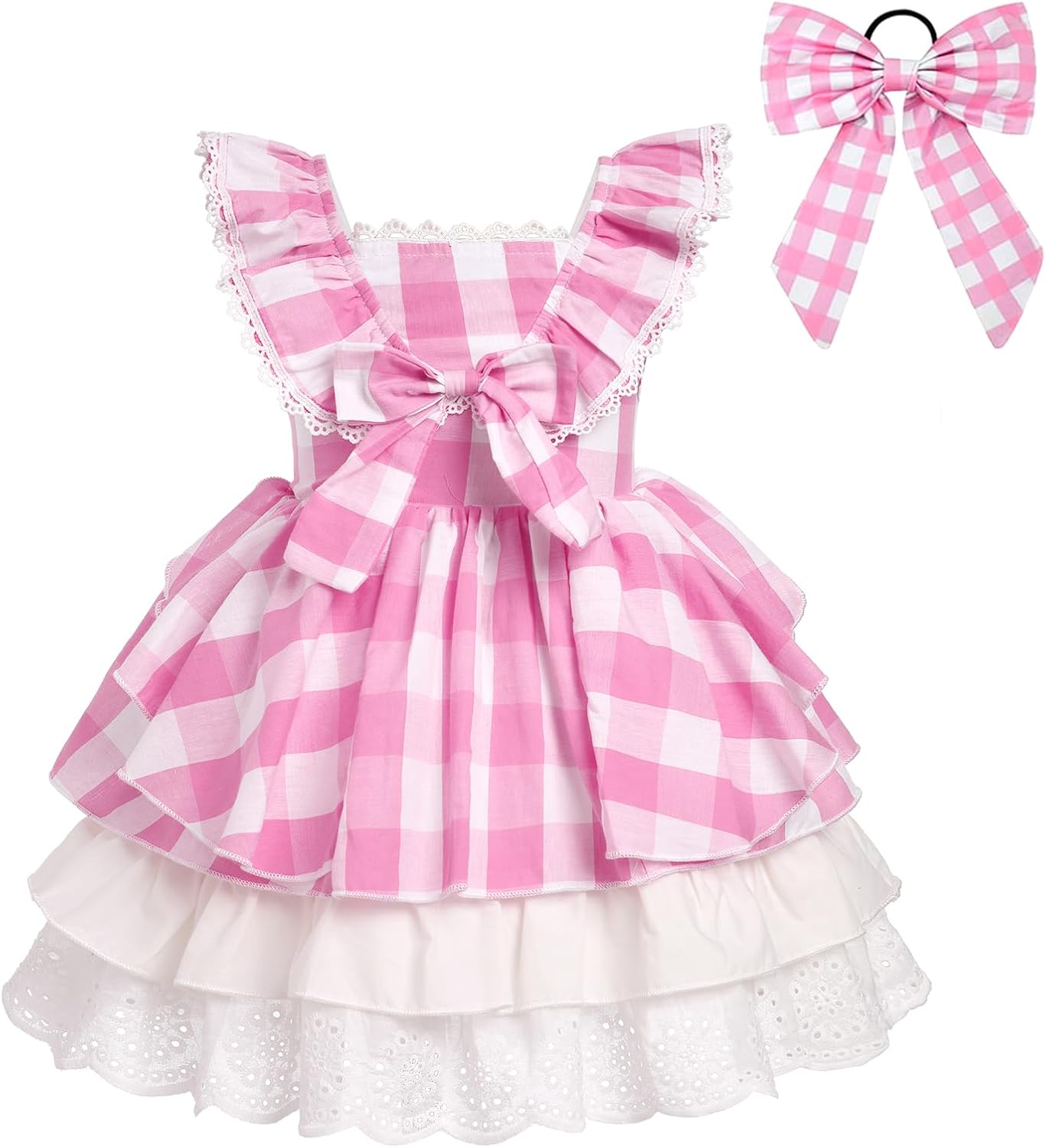 61u5UOo7k5L._AC_SL1500_.jpg FYMNSI Baby Girls Toddler Kids Retro Pink Gingham Dress with Hair Bows 2pcs Set for Party Pageant Birthday Special Occasion - Image 1