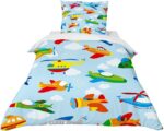 FANSU Children Boys Kids Duvet Cover Bedding Set 2 Piece, 3D Cartoon Car Print Easy Care Quilt Cover & Pillow Set for Nursery Toddler Cot Single Size Bed (Aircraft,120x150cm+40x60cm) - Image 3