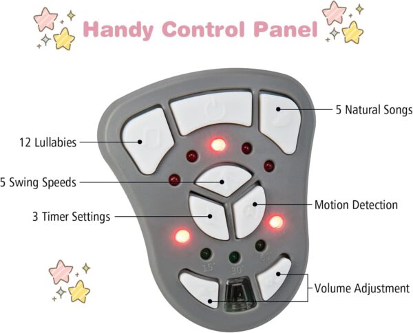 GYMAX Electric Baby Bouncer, Baby Swing Chair with 5 Swing Speed, Remote Control and Timing Function, Portable Newborn Rocking Chair (Pink) - Image 3