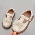 OBiQuzz Baby Knitted Shoes Lace Bow Rhinestone Closed Toe Soft Casual Shoes Non-Slip Suitable for Princess Dress Sandals Toddler Boy, White, 10.5 UK Child - Image 2