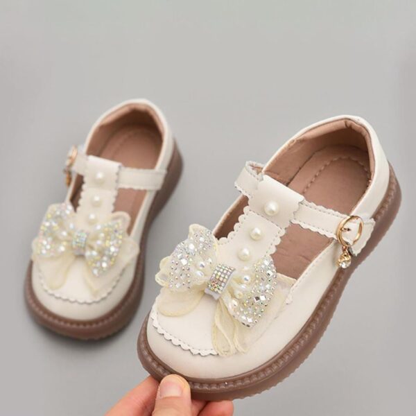 OBiQuzz Baby Knitted Shoes Lace Bow Rhinestone Closed Toe Soft Casual Shoes Non-Slip Suitable for Princess Dress Sandals Toddler Boy, White, 10.5 UK Child - Image 2