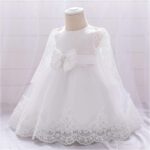 WOCINL Baby Girls Christening Long Sleeve Lace Bowknot Dresses Princess Wedding Birthday Pageant Party Baptism Tutu Gown - Image 2