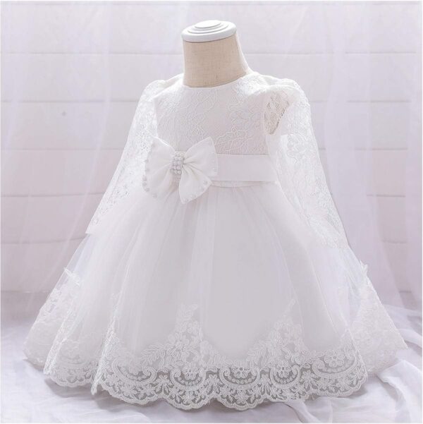WOCINL Baby Girls Christening Long Sleeve Lace Bowknot Dresses Princess Wedding Birthday Pageant Party Baptism Tutu Gown - Image 2