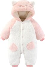 JiAmy Baby Snowsuit Hooded Romper Winter Outfits Boys Girls Cartoon Bear Fleece Jumpsuit 0-18 Months