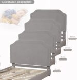 DGBAOBEI Velvet Wooden Kids Bed, Single Children Bed Frame with Headboard and Footboard, Solid Wood Toddler Bed for Child(Grey) - Image 3