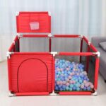 MYYINGBIN Baby Playpen With Basketball Frame Non-slip Mat Toddlers Safety Fence Infant Play Area, 128×128×66CM, red - Image 4