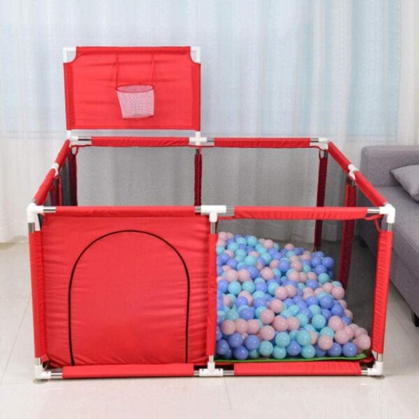 MYYINGBIN Baby Playpen With Basketball Frame Non-slip Mat Toddlers Safety Fence Infant Play Area, 128×128×66CM, red - Image 4