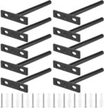 SINJEUN 10 Pcs 5 Inches Floating Shelf Brackets, Heavy Duty Invisible Hidden Shelf Support, Black T Shape Concealed Metal Bracket for Shelves Wall Mounted with Screws and Expansion Tubes