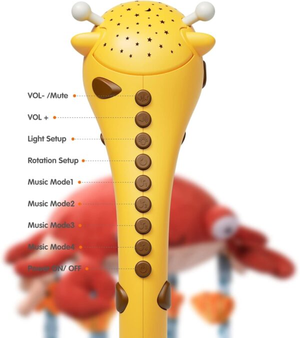 tumama Baby 0-6 Month Cot Mobile Crib Toys Giraffe Musical Lights Remote Control with Mirror Soft Hanging Rattles Lullaby Rotating Projector Sleeping Auto Off,Mute Spin Motor Infant Newborn Gift - Image 2