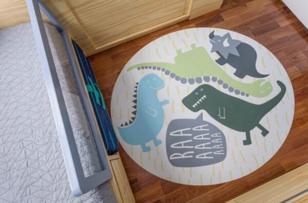 HB.YE Dinosaur Kids Round Play Rugs for Childrens Bedroom, Toddler Decorative Nursery Rug Mat with Non-slip Grip 120x120cm - Image 3