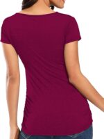 SHEKINI Women's Breastfeeding Tops Maternity Short Sleeve Tee Shirt V Neck Ruched Pregnancy Nursing Clothes - Image 2