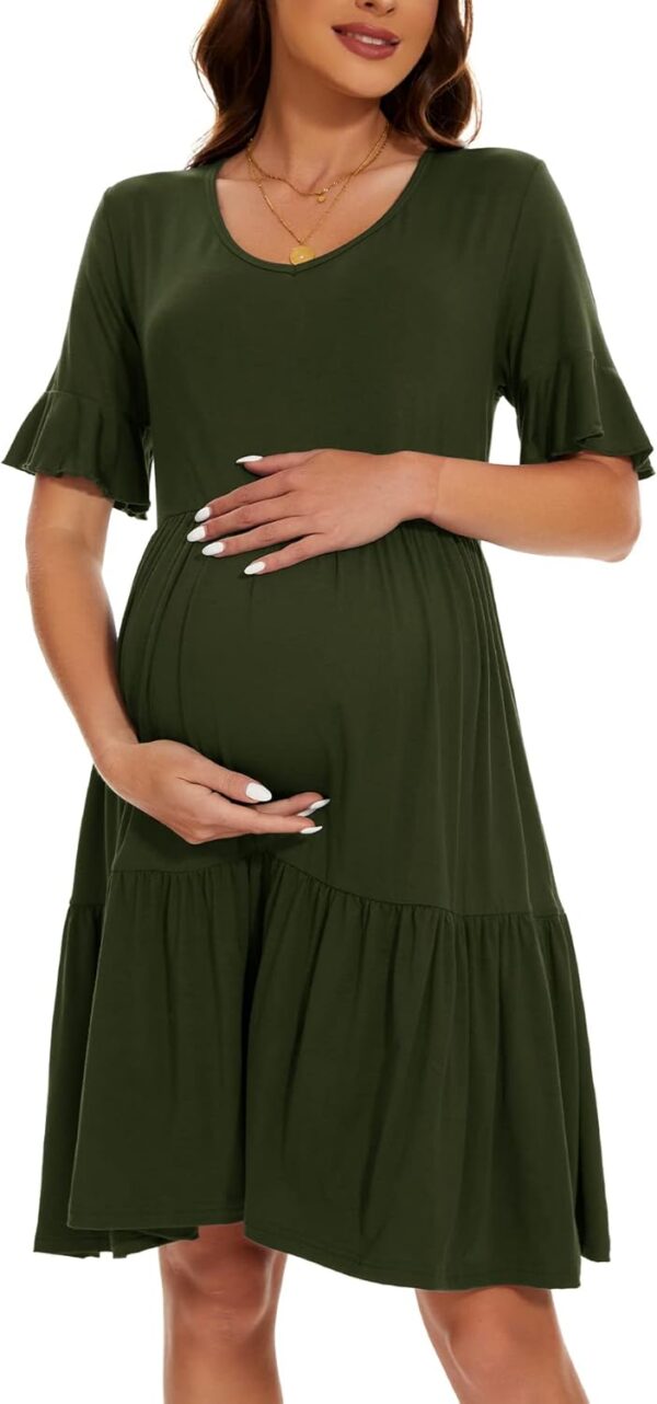 Smallshow Women's Maternity Short Sleeve Summer Dress O Neck Casual Ruffle Pregnancy Clothes - Image 3
