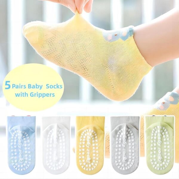 Silkglory 5 Pairs of Baby Non Slip Socks With Grippers,Baby Boys and Girls Anti Slip Socks,Socks for Toddlers,Cute Cotton Baby Socks With Little Animal Pattern - Image 3