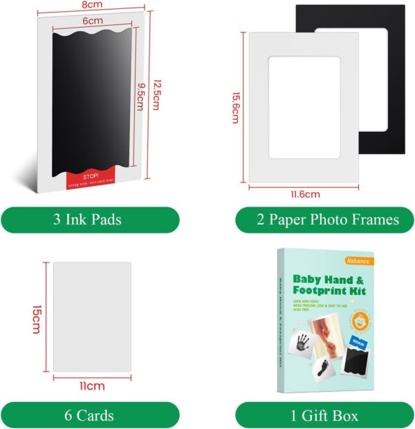 Nabance Baby Footprint Kit & Handprint Kit, 3 Inkless Ink Pads, 2 Photo Frames, 6 Imprint Cards, Safe for Baby Hands and Feet, Family Keepsake Gifts for New Parents, Baby Shower Gifts 0-6 months - Image 5