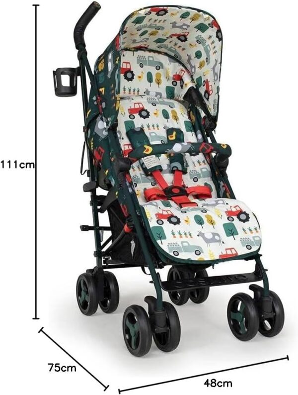 Cosatto Supa 3 Pushchair with Footmuff – Lightweight Stroller from Birth to 25Kg - Easy, Compact, Umbrella Fold, Large Shopping Basket, Carry Handle Footmuff (Old Macdonald) - Image 2