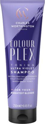 Charles Worthington Colourplex Toning Ultra Violet Shampoo, Purple Shampoo for Blonde Hair, Toning Shampoo for Blondes, Purple Pigment Shampoo, 250ml