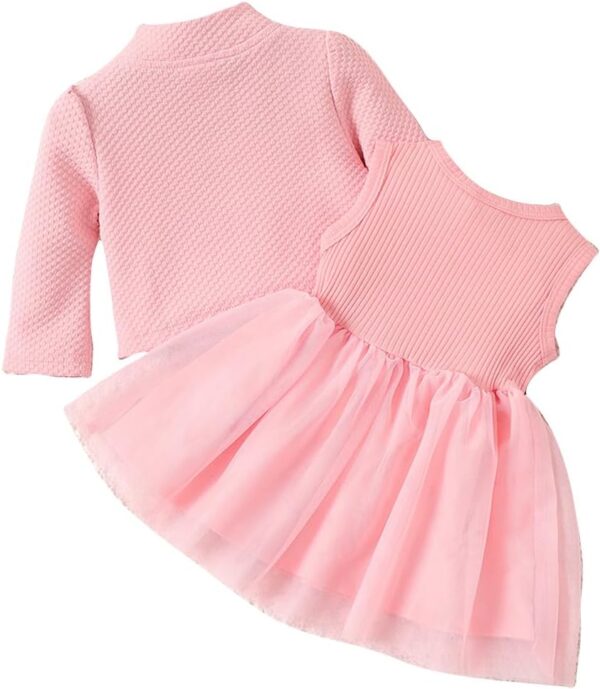 IBTOM CASTLE Baby Girls Floral Print Dress Cardigan 2PCS Set Newborn Infant Sleeveless Cotton Dresses with Bow Coat Brithday Dress Toddler Girls Clothes - Image 2