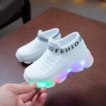 Generisch Lead Baby Girl Net Luminous Shoes Socks LED Sports Letter Casual Baby Shoes Baby Shoes 24 (White, 15-18 Months), White, 15-18 Months - Image 4