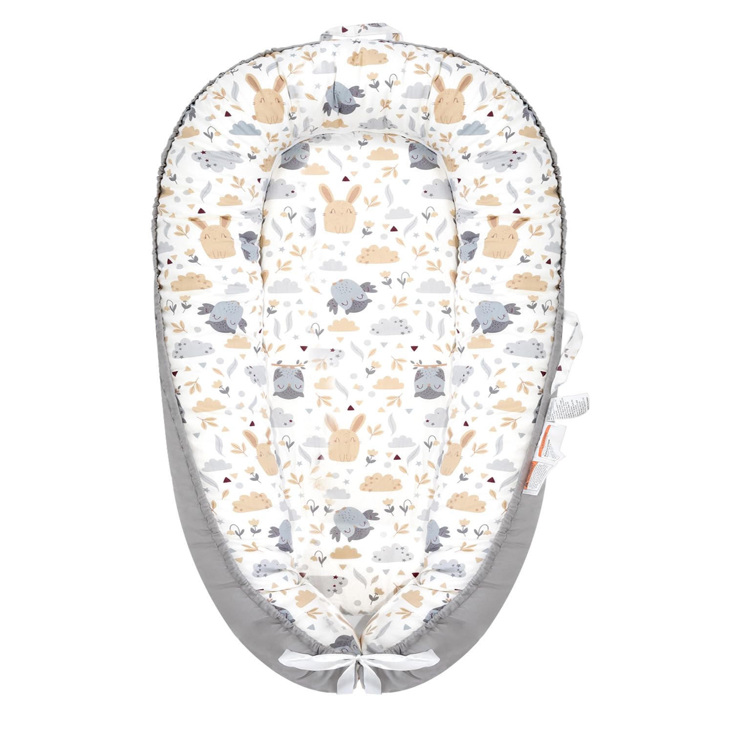 61xnco65bHL._SL1500_.jpg Baby Lounger, Newborn Lounger for 0-24 Months, 100% Cotton Soft Adjustable Baby Floor Seat for Travel, Co Sleeper for Girls Boys in Bed, Portable Baby Nest Lounger(Animals) - Image 1