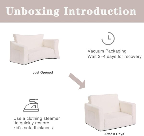 Tiita Kids Sofa, 2-in-1 Toddler Chair, Convertible Children Couch to Lounger, Flip Out Kid Sofas Chair, Toddler Armrest Chairs Bed, Folding Kids Play Sofa for Girl or Boy (Beige) - Image 8