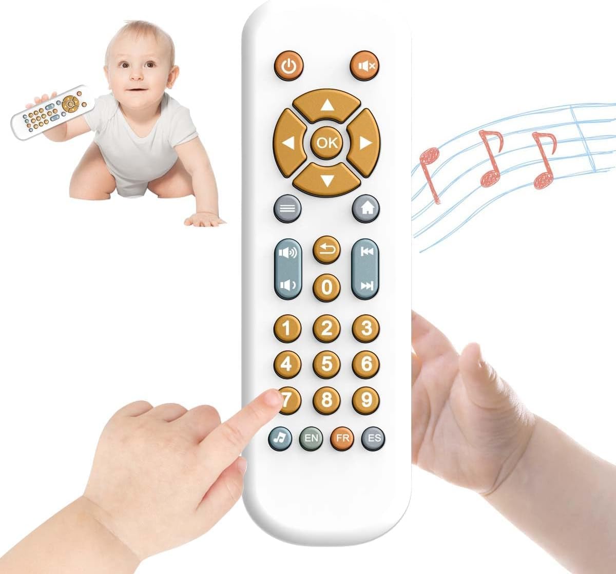 61yIqjkQ8lL._AC_SL1200_.jpg Bambebe Baby TV Remote Control Toy with Music Sound and Soft Light, Toddler Realistic Play TV Remote Toys Early Educational Learning Toy with 3 Language, Musical Baby Sounds Toys 6 12 18 Months - Image 1