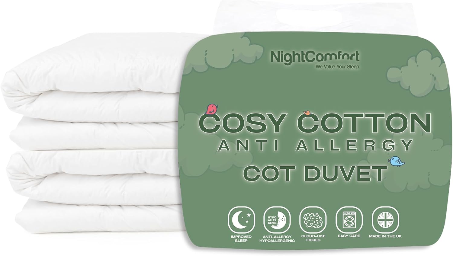 61yLPOv8asL._AC_SL1500_.jpg Night Comfort Egyptian Cotton 7.5 Tog Cot Bed Duvet for Toddler, Newborns, Baby Girls and Boys - Soft and Cosy All Season Cot Bed Bedding Hypoallergenic Quilted Baby Duvet - Image 1