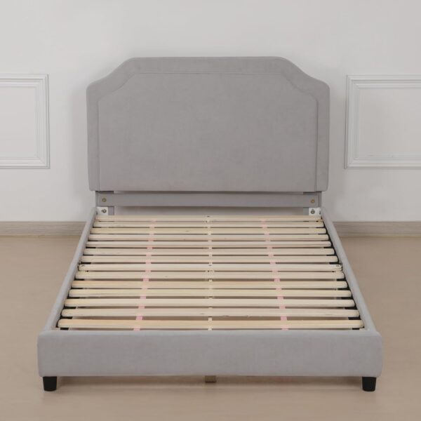 DGBAOBEI Velvet Wooden Kids Bed, Single Children Bed Frame with Headboard and Footboard, Solid Wood Toddler Bed for Child(Grey) - Image 7